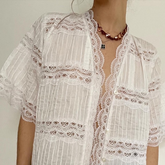 SOLD Vintage Linen & Lace Blouse - Picture 5 of 6